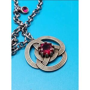 Round Pendant Necklace Double Chain 16.5 in Gold Tone 1 in Disc